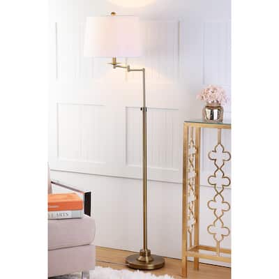 SAFAVIEH Lighting 64-inch Nadia Adjustable Gold Floor Lamp - 15"x15"x53-64.25"