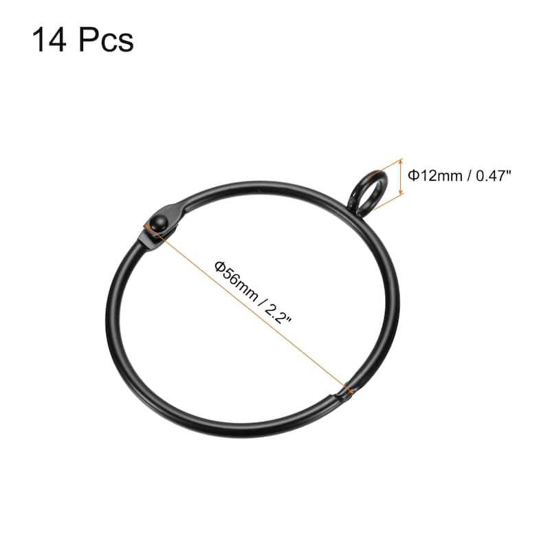 14 PCS Openable Curtain Rod Rings with Eyelets - Black - 2 Inch