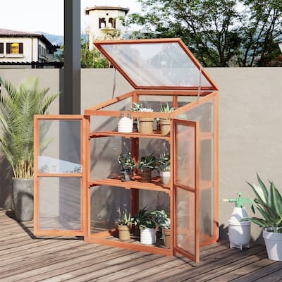 Mini Greenhouse Cabinet Portable Wooden Cold Frame Small - 43.75"H