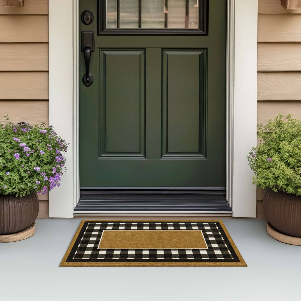 Mohawk Home Fall Check Border Black/White 1' 6" X 2' 6" Door Mat
