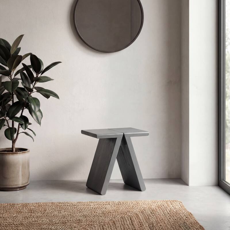 JONATHAN Y Jack Rustic Scandinavian Handcrafted Solid Mindi Wood Sculptural Base Accent Stool