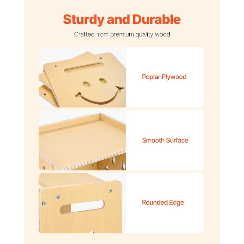 Natural Wood Poplar Montessori Table Set with Chalkboard & Adjustable Height - 16.7 x 11.8 x 15.2 in