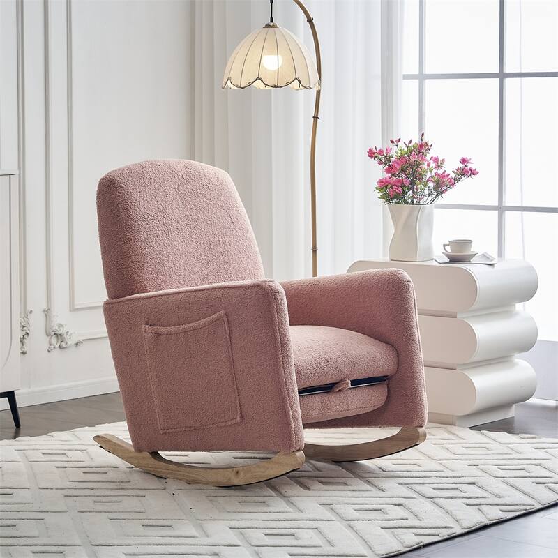 Teddy Fabric Rocking Chair With Adjustable Footrest