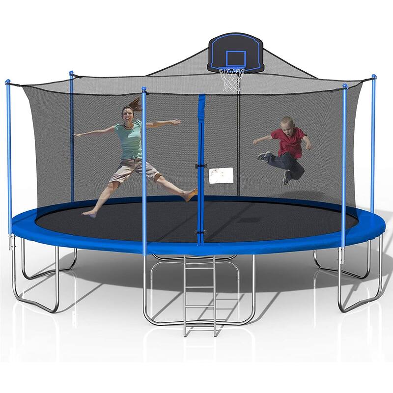 16Ft Trampoline with Enclosure Net Basketball Hoop - High Weight Capacity Big Outdoor Trampoline for Kids and Adults - Kids - 16ft