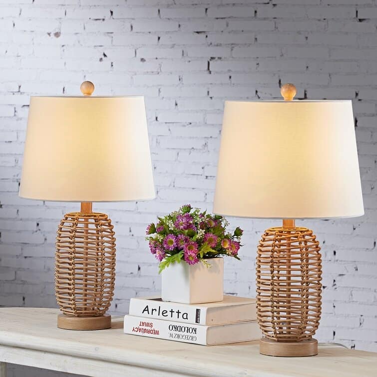 21" Bedside Natural Rattan Table Lamp Set (Set Of 2) - 12*12*21