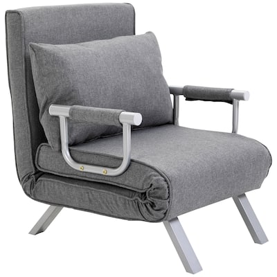 Light Grey 73" Single Person Folding 5 Position Convertible Sofa Bed with Pillow and Steel Frame for Home Office