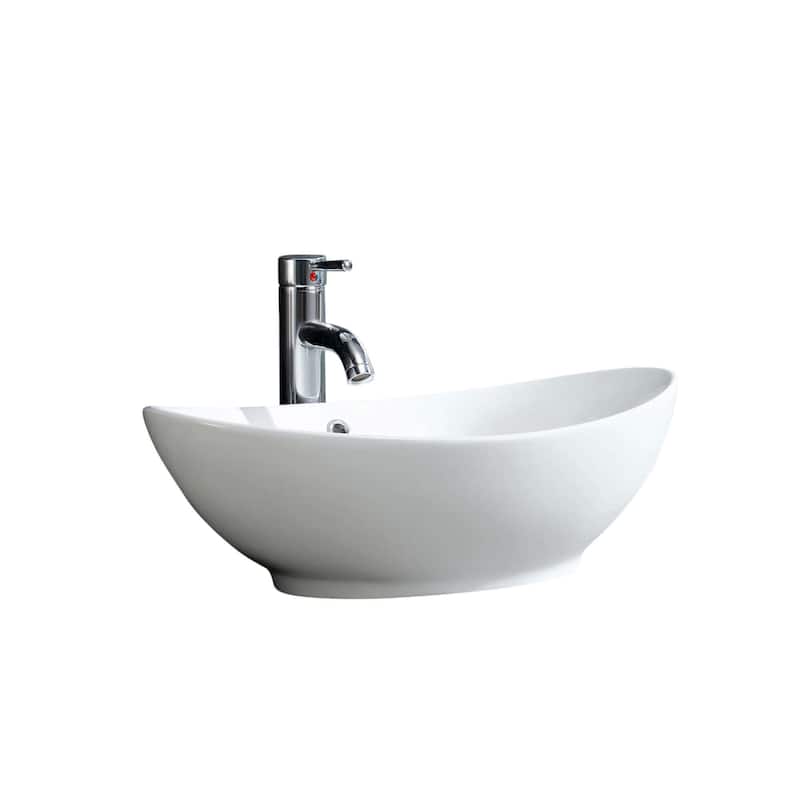 Somette White Vitreous China Oval Vessel Sink