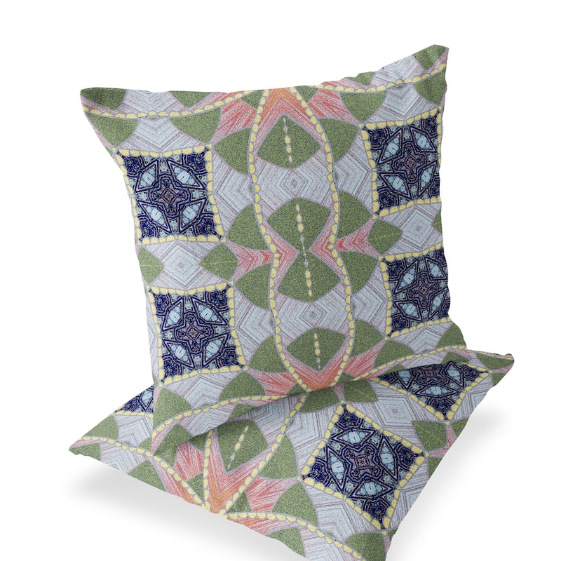 HomeRoots Set of Two 16" X 16" Green and Pink Blown Seam Eclectic Indoor Outdoor Throw Pillow - 16.00' X '16.00' X '5.00