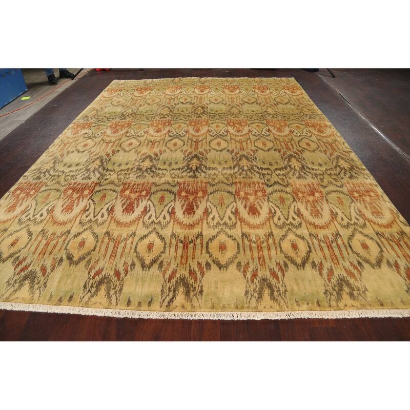 All-over Ikats Oriental Living Room Area Rug Wool Hand-knotted Carpet - 8'10" x 11'10"
