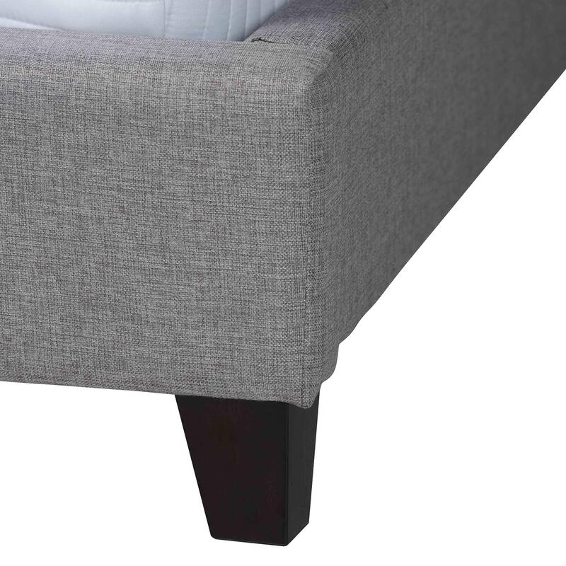 Baxton Studio Hirst Grey Linen Bed with Upholstered Headboard