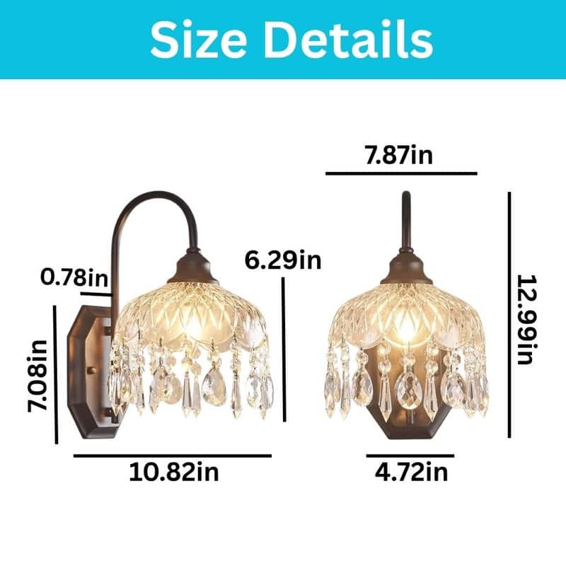 1 Pack wall sconce black bathroom light Crystal, glass, metal wall light