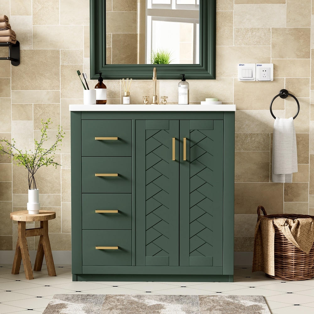 Moma 32 in. W x 18 in. D x 34 in. H Bathroom Vanity in White with White Solid Surface Top with White Sink