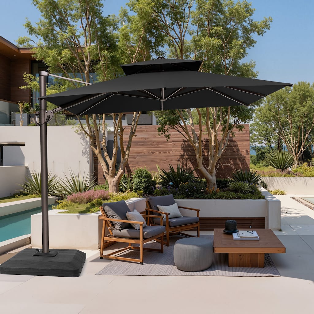 Outdoor 9 x 11 ft Patio Offset Cantilever Umbrella with Weights Base