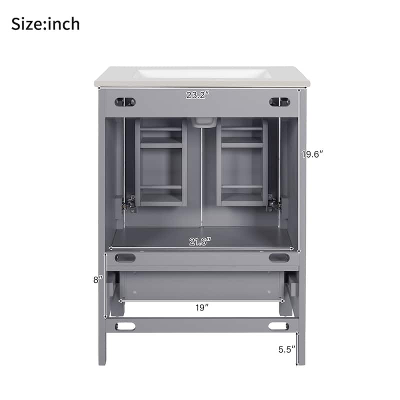 24" Bathroom Vanity with Ceramic Undermount Sink, 2 Doors, 1 Drawer, Soft-Close, Adjustable Shelf