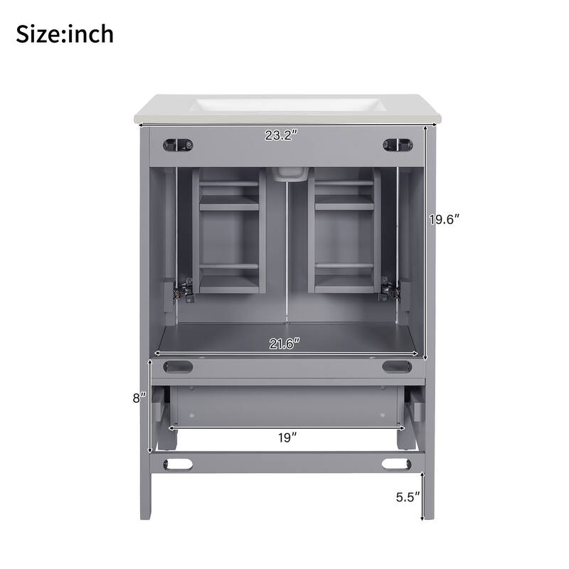 48'' Bathroom Vanity with Ceramic Sink, 4 Soft-Close Doors, 2 Drawers, Adjustable Shelf, Solid Wood Frame & Storage Cabinet