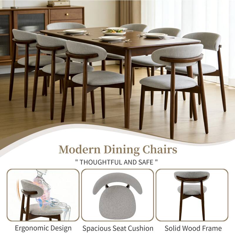 Wooden Dining Chairs Set of 2, Modern Fabric Upholstered Dining Room Chair with Curved Back, with Adjustable Foot Pads