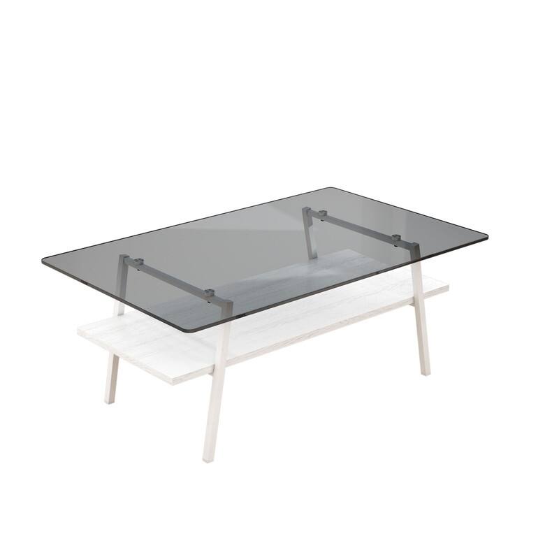 Rectangle Tempered Glass Coffee Table with Metal Legs