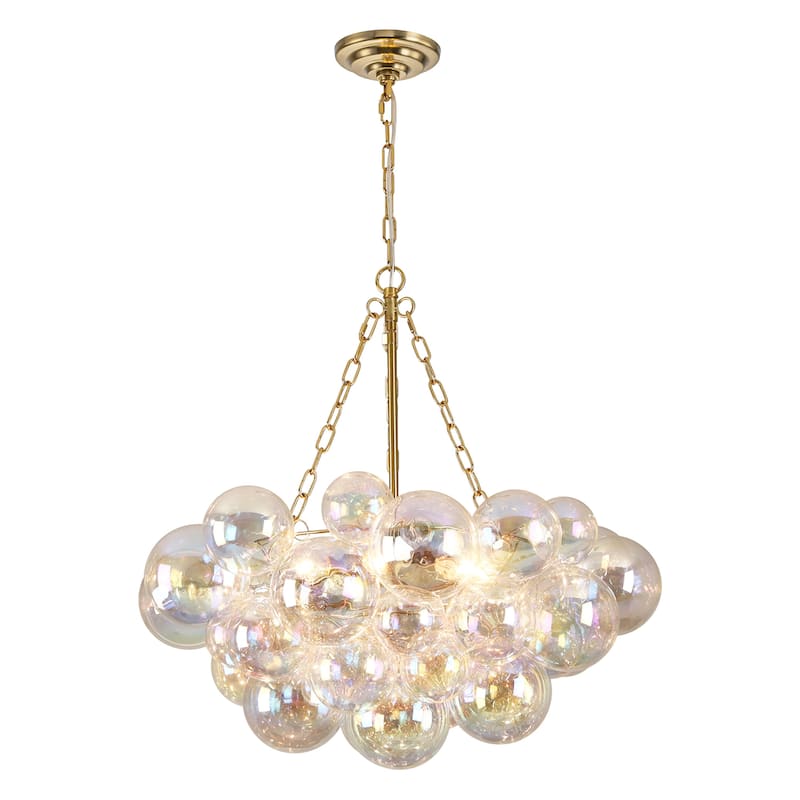 Starsky 6-Light lridescent Bubble Glass Globe chandelier, Hand-Blown Colorful cluster Light, Adjustable Height, Gold or Nickel