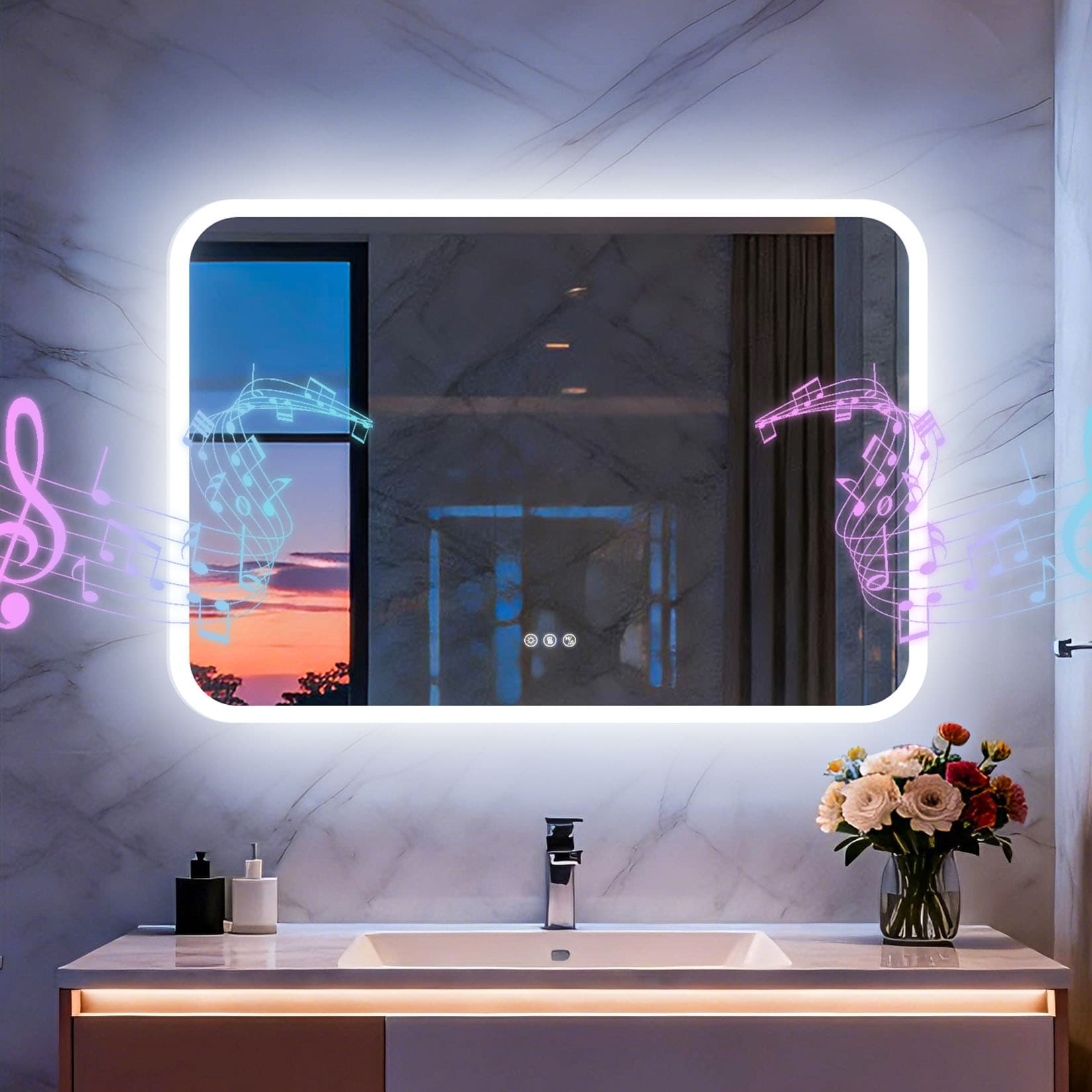 Large LED Lighted Bathroom Mirror Anti-Fog with Bluetooth Speaker