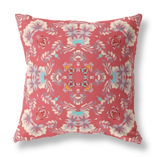 slide 2 of 5, 16" X 16" Red Broadcloth Floral Throw Pillow