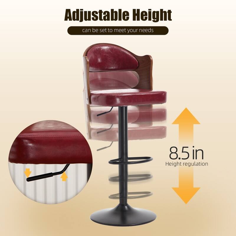 PU Leather Upholstered High-resilience Cushion 360° Swivel Adjustable Height Bar Stools with Footrest(set of 2)