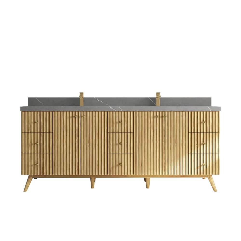 Willow Collections 84 in. W x 22 in. D Pasadena Solid Teak Double Sink Bathroom Vanity with Countertop