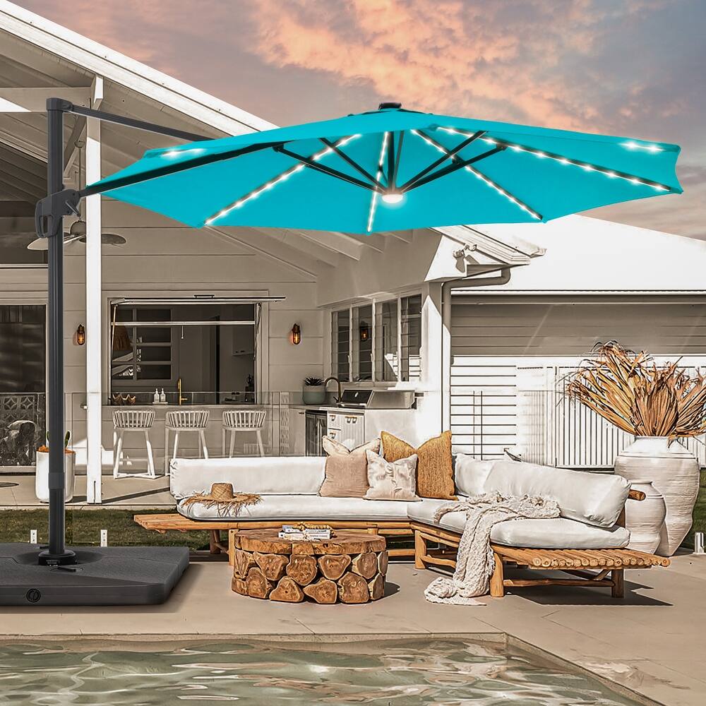 BONOSUKI 11FT LED Cantilever Patio Umbrella Angle Adjustment With Base