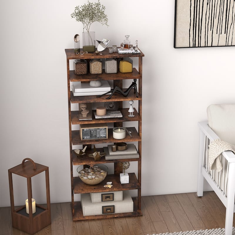 Costway Patented 7-Tier Double Rows Shoe Rack Vertical Wooden Shoe - See Details