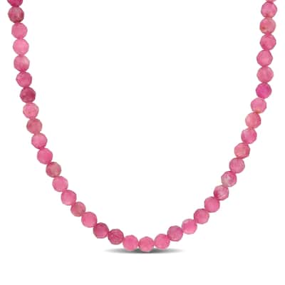 Miadora 17ct TGW Fancy-Cut Pink Tourmaline Bead Necklace in Rose Silver-17+2 in.
