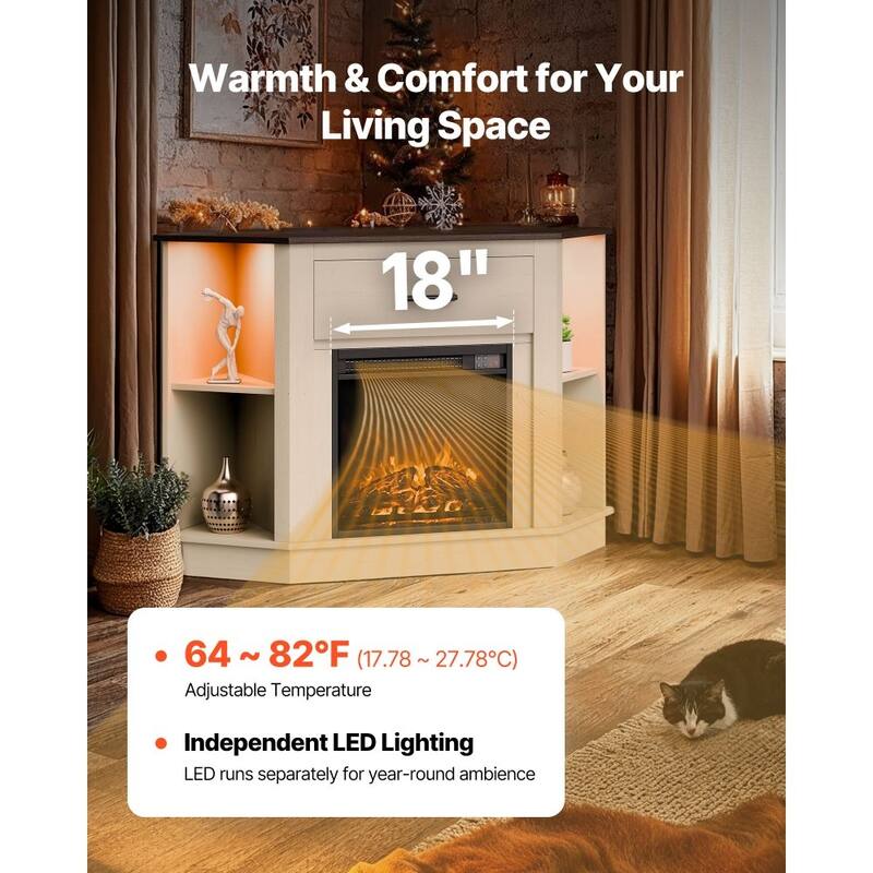 50" TV Stand with Electric Fireplace and Temperature Control LED Lighting Storage Drawers - 47.24” x 20.08” x 31.89”