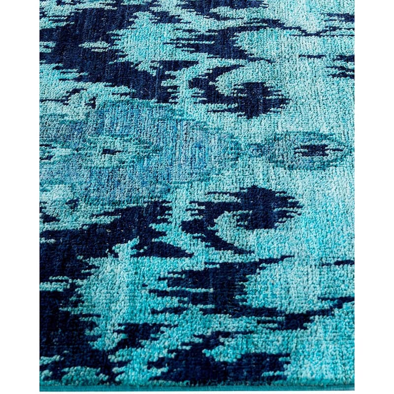Modern One-of-a-Kind Hand-Knotted Runner Rug - Blue, 2' 6" x 10' 5" - 2' 6" x 10' 5"
