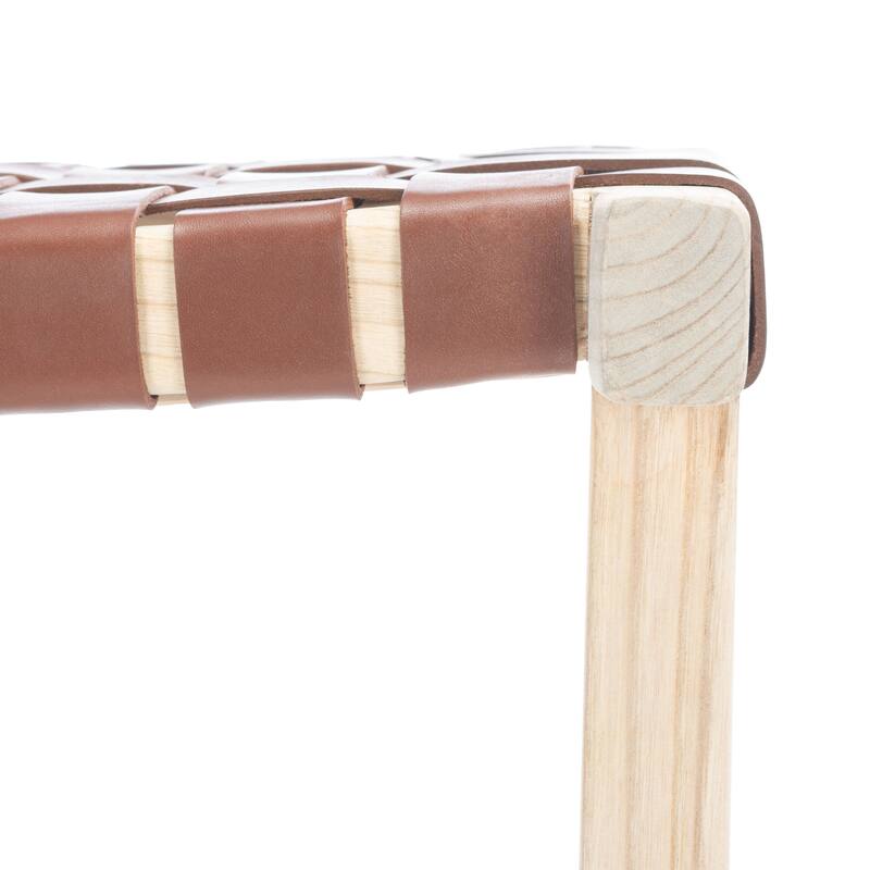 SAFAVIEH Remzija 30-inch Woven Leather Rectangle Bar Stool - 20" W x 19" D x 30" H