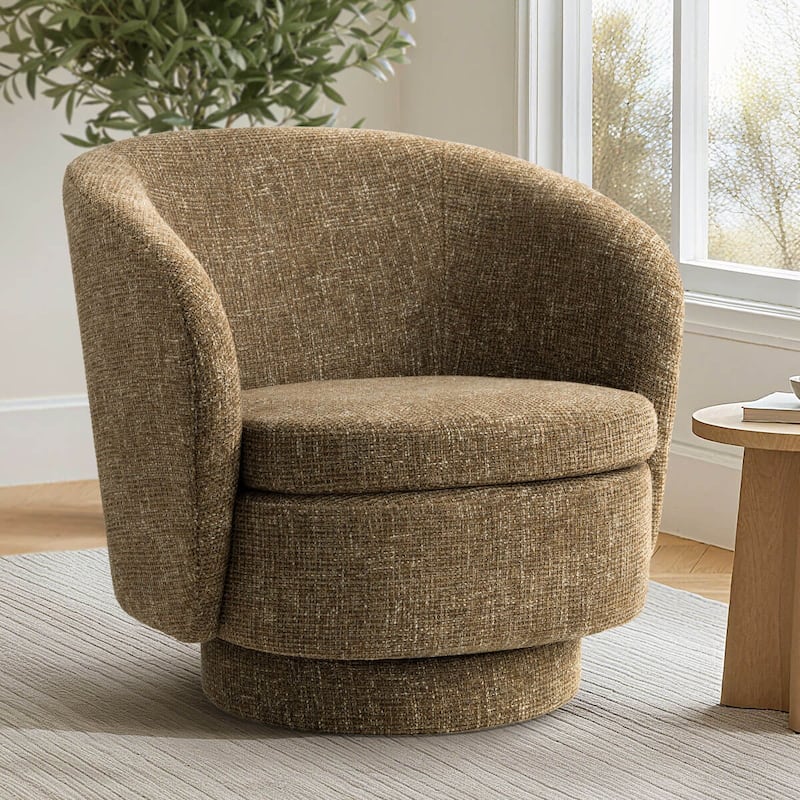 360° Tweed Swivel Barrel Accent Chair - Drakbrown