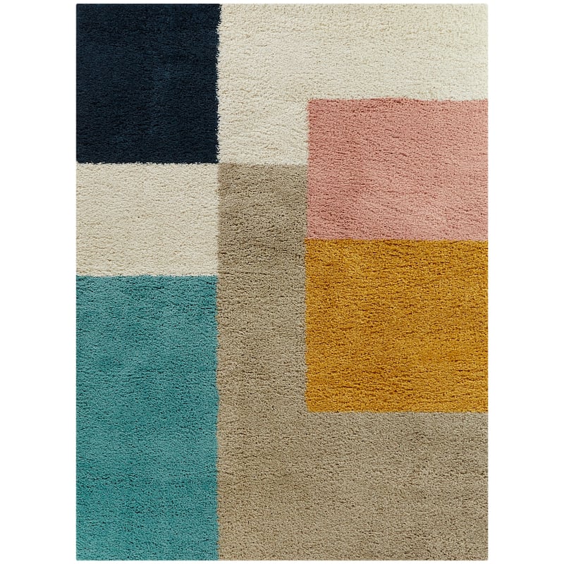 Joshua Modern Color Block Shag Area Rug