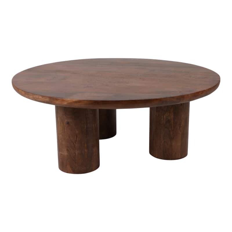 Round Natural Wood Coffee Table Modern Design Solid Cylindrical Legs