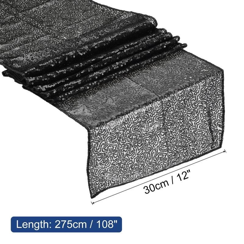 Table Runner, Long Shining Sequin Table Runner - Black - 108" x 12"