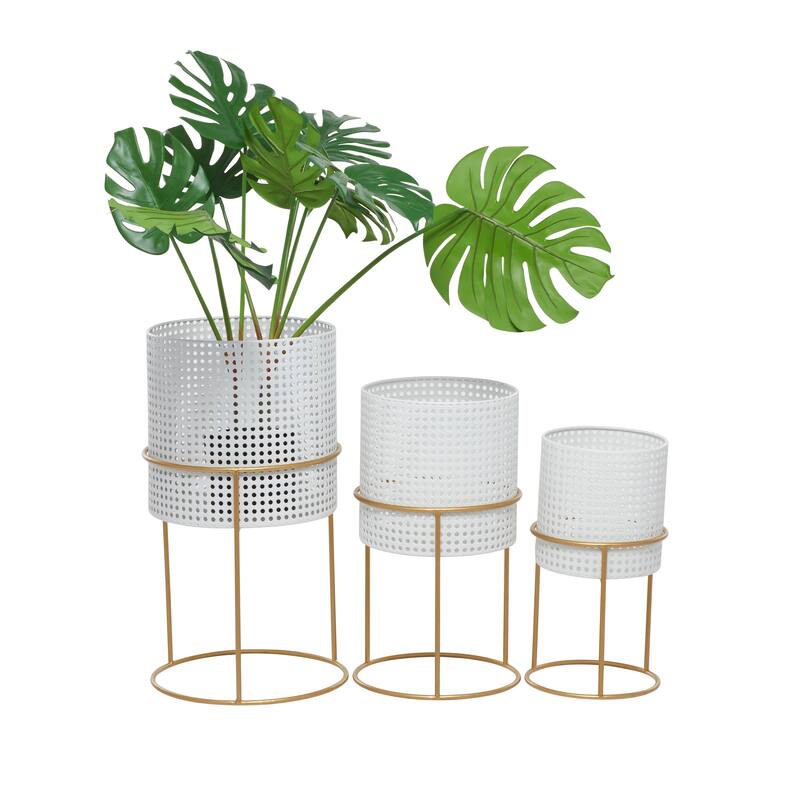 White Black or Gold Basket Style Glam Modern Planter Stands (Set of 3) - S/3 23", 19", 15"H