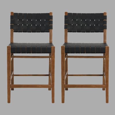 24.25-inch Modern Counter Stools Set of 2, Black PU Leather Seat with Rubberwood Frame