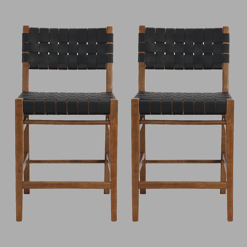 24.25-inch Modern Counter Stools Set of 2, Black PU Leather Seat with Rubberwood Frame