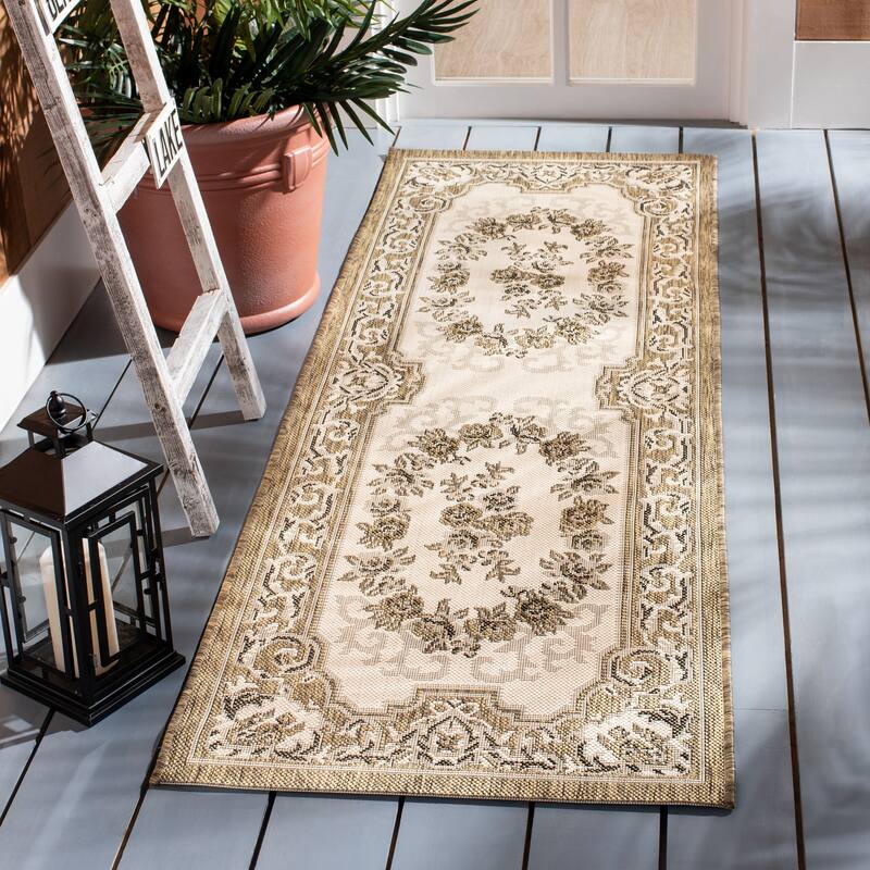 SAFAVIEH Courtyard Berendje Indoor/ Outdoor Waterproof Patio Backyard Rug - 2'3" x 10' Runner - Creme/Brown