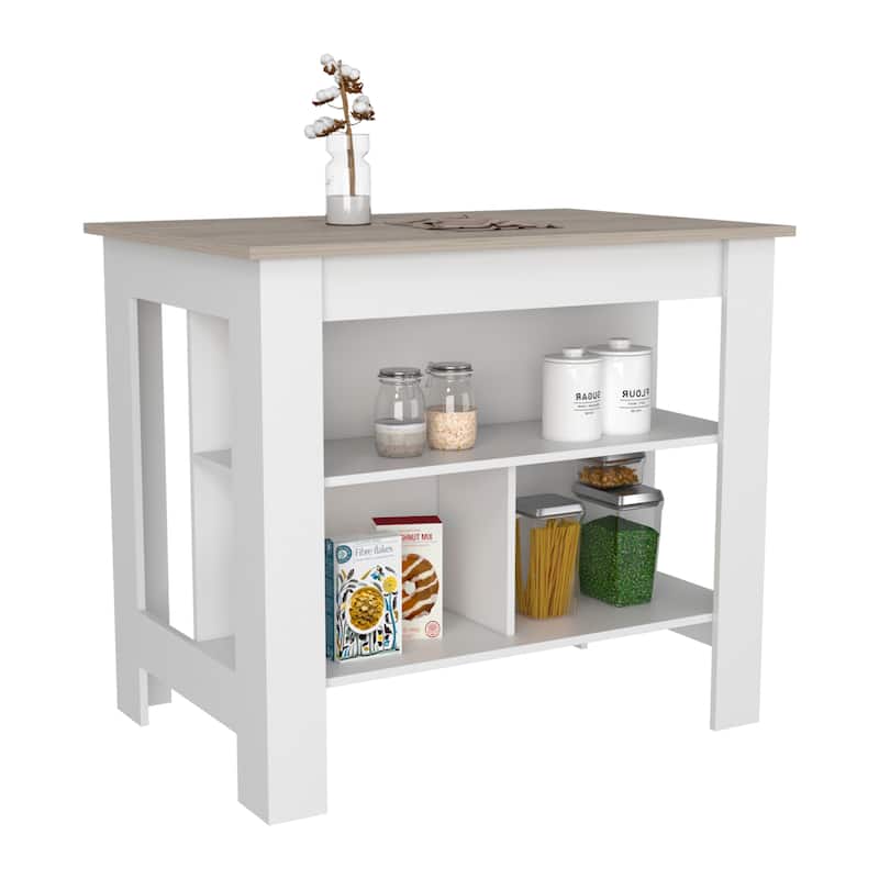 Cala Kitchen Island Antibacterial, Three Shelves, Four Legs -Light Gray / White