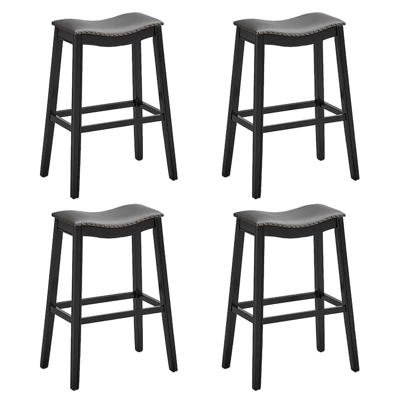 Gymax Set of 4 Saddle Bar Stools Bar Height Kitchen Chairs w/ Rubber - Black