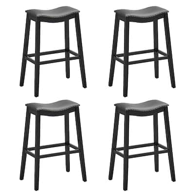 Gymax Set of 4 Saddle Bar Stools Bar Height Kitchen Chairs w/ Rubber