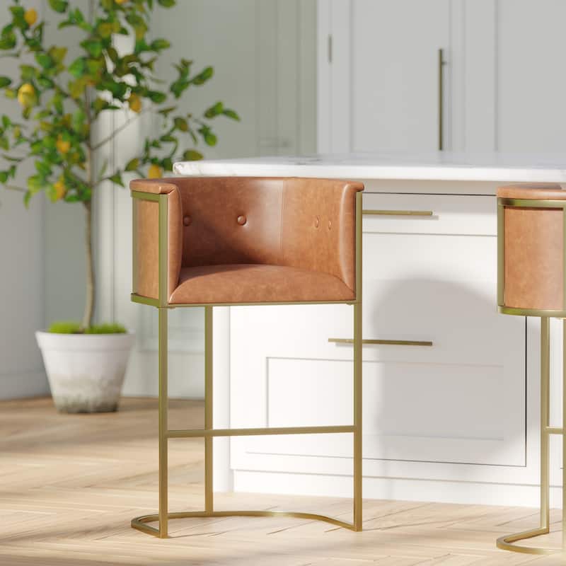 Manhattan Modern Bar Stool - Faux Leather with Gold-Finish Metal Base