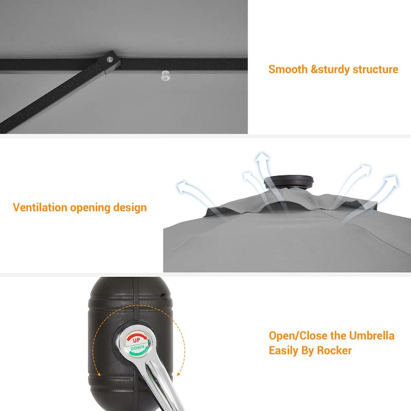 BONOSUKI LED Patio 9Ft Market Umbrella,Outside Deck Table Umbrella