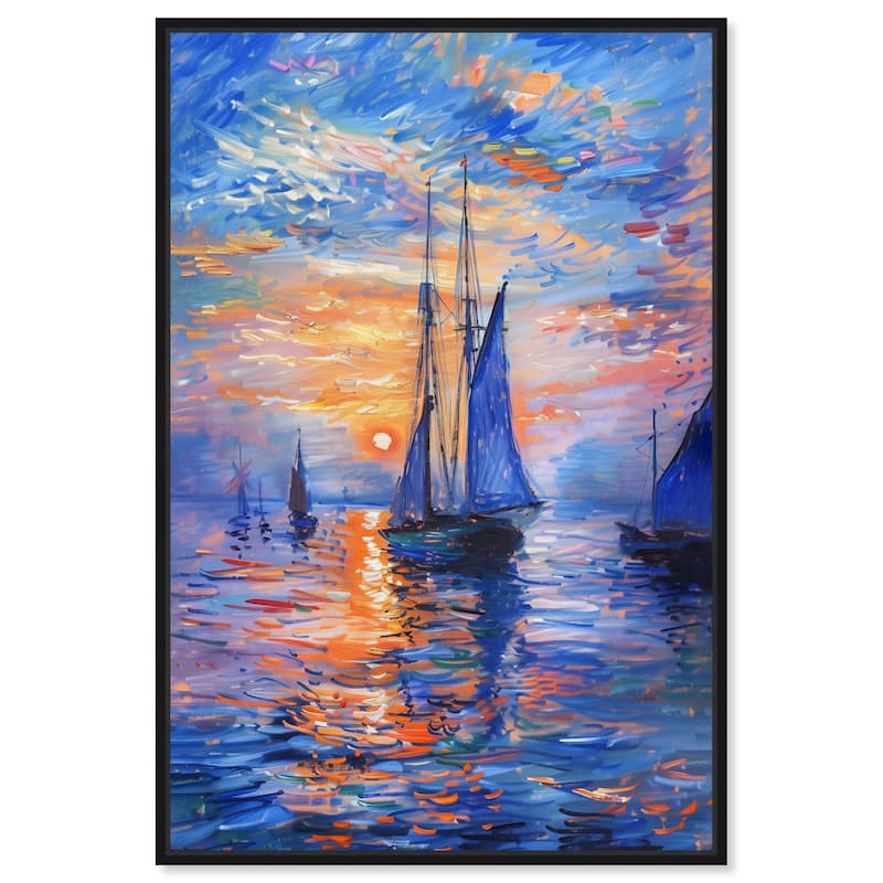 Art Remedy Night Sea Breeze Framed Sailing 1 Piece Canvas Wall Art - 11 x 16 - Black