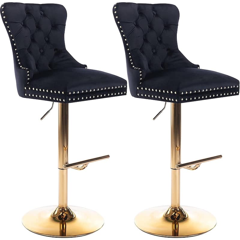 Swivel Bar Stools Chair Set of 2 Modern Adjustable Counter Height Bar Stools, Velvet Upholstered Stool with Tufted High Back