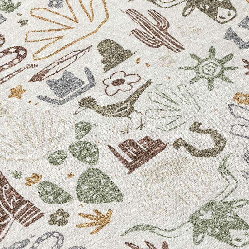 Machine Washable Indoor/ Outdoor Modern Ranch Chantille Rug