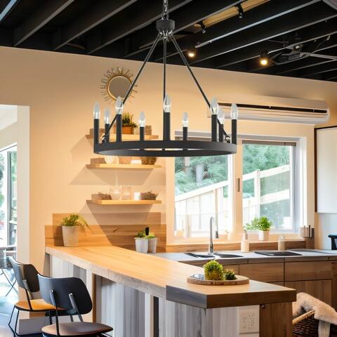 Acroma 9 - Light Modern Farmhouse Wagon Wheel Chandelier-UL - N/A