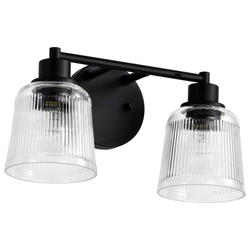 Grayson 2 Light Vanity Matte Black Finish Clear Ribbed Glass - Matte Black - Matte Black